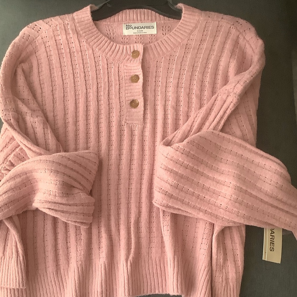No Boundaries Pink Ribbed Cropped Crew Neck Sweater